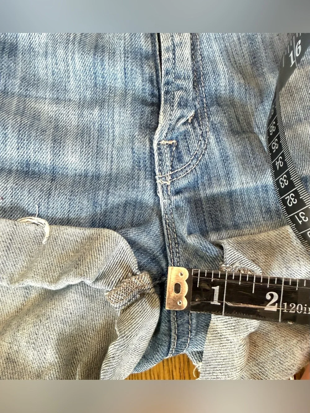 MOTHER SNS Frayed Denim Shorts Light Wash Rolled Cuff Low Rise Size 25